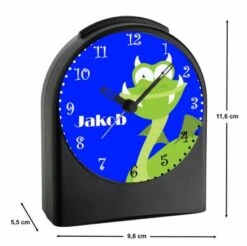 CreaDesign Kinder Funkwecker Personalisiert Mit Namen Drache Grün Atom-/Funkuhr, 12-Stunden-Anzeigeformat, Schlummerfunktion, Nachtlicht, Geräuschlos/Ohne Ticken -Heim-Audio 20306180 03