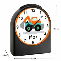 CreaDesign Kinder Funkwecker Personalisiert Mit Namen Bagger Atom-/Funkuhr, 12-Stunden-Anzeigeformat, Schlummerfunktion, Nachtlicht, Geräuschlos/Ohne Ticken -Heim-Audio 20306525 03