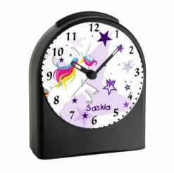 CreaDesign Kinder Funkwecker Personalisiert Mit Namen Einhorn Atom-/Funkuhr, 12-Stunden-Anzeigeformat, Schlummerfunktion, Nachtlicht, Geräuschlos/Ohne Ticken -Heim-Audio 20306543 02