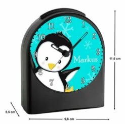 CreaDesign Kinder Funkwecker Personalisiert Mit Namen Pinguin Atom-/Funkuhr, 12-Stunden-Anzeigeformat, Schlummerfunktion, Nachtlicht, Geräuschlos/Ohne Ticken -Heim-Audio 20306689 03