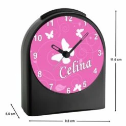 CreaDesign Kinder Funkwecker Personalisiert Mit Namen Schmetterling Ornamente Atom-/Funkuhr, 12-Stunden-Anzeigeformat, Schlummerfunktion, Nachtlicht, Geräuschlos/Ohne Ticken -Heim-Audio 20307049 03