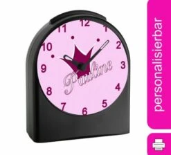 CreaDesign Kinder Funkwecker Personalisiert Mit Namen Krone Atom-/Funkuhr, 12-Stunden-Anzeigeformat, Schlummerfunktion, Nachtlicht, Geräuschlos/Ohne Ticken