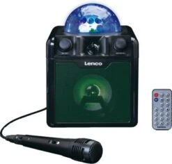 Lenco BTC-055BK - Karaoke-System Mit Bluetooth, Akku, Mikrofon Und Disco-Kugel