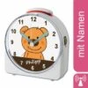 CreaDesign Kinder Funkwecker Weiß Personalisiert Mit Namen Teddy Bär 12-Stunden-Anzeigeformat, Geräuschlos/Ohne Ticken, Nachtlicht