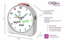 CreaDesign Kinder Funkwecker Weiß Personalisiert Mit Namen Früher Vogel 12-Stunden-Anzeigeformat, Geräuschlos/Ohne Ticken, Nachtlicht -Heim-Audio 28901504 05