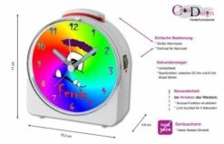 CreaDesign Kinder Funkwecker Weiß Personalisiert Mit Namen Monster Regenbogen 12-Stunden-Anzeigeformat, Geräuschlos/Ohne Ticken, Nachtlicht -Heim-Audio 28901554 05