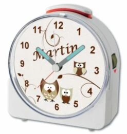 CreaDesign Kinder Funkwecker Weiß Personalisiert Mit Namen Eule Beige 12-Stunden-Anzeigeformat, Geräuschlos/Ohne Ticken, Nachtlicht -Heim-Audio 28901714 03