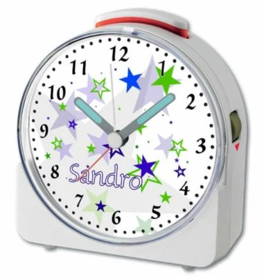 CreaDesign Kinder Funkwecker Weiß Personalisiert Mit Namen Sterne Blau Grün 12-Stunden-Anzeigeformat, Geräuschlos/Ohne Ticken, Nachtlicht 4 CreaDesign Kinder Funkwecker Weiß Personalisiert Mit Namen Sterne Blau Grün 12-Stunden-Anzeigeformat, Geräuschlos/Ohne Ticken, Nachtlicht – Bild 4