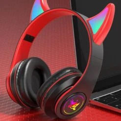 Brightake Kabelloses Headset 5.0 Faltbarer Bluetooth-Kopfhörer Teufel Ohr Bluetooth Kopfhörer Mit Mikrofon Stereo Musik RGB Blinkende -Heim-Audio 30437162 03